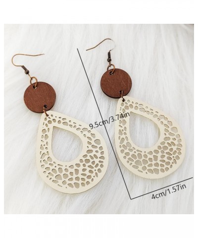 Wooden Round Geometric Earrings Retro Hollow Out Circle Earrings Big Lightweight Statement Jewelry Suitable for Women and Gir...