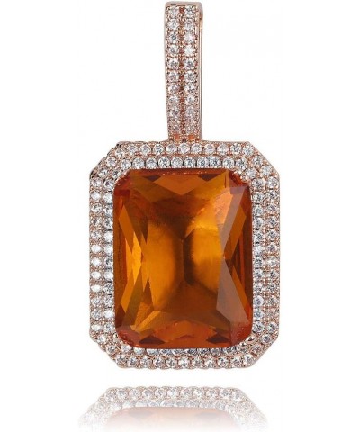 Hip Hop 6 Colors Solitaire Pendant Cubic Zirconia Halo Pendant Necklace with Solid Back… Citrine-rose gold $11.27 Necklaces