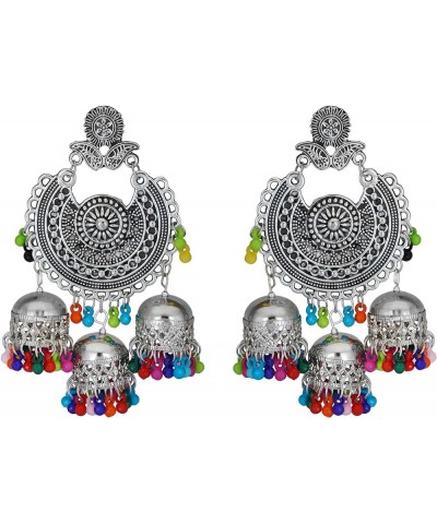 Indian Ethnic Partywear Traditional Oxidized SIlver Beaded Navratri Jhumka Jhumki Earrings with Maang Tikka Combo for Women a...