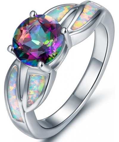 Rhodium Plated Fire Opal Cubic Zircon Wedding Engagement Anniversary Ring Silver $7.27 Rings