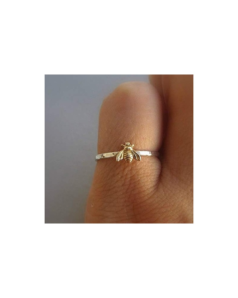 Fashion Cute Gold Bee Ring for Women Teens Girls Finger Wrap Around Craft Handmade Animal Lucky Honey Bee Knuckle Ring (6) 7 ...