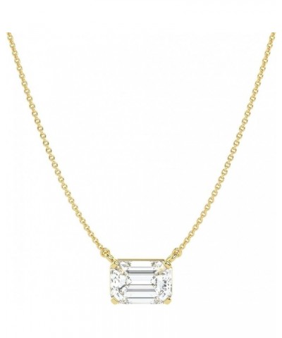 IGI Certified 1/4 to 2 Carat Rose Gold Emerald Cut Lab Grown Diamond Horizontal Solitaire Pendant Necklace for Women I 14k Go...