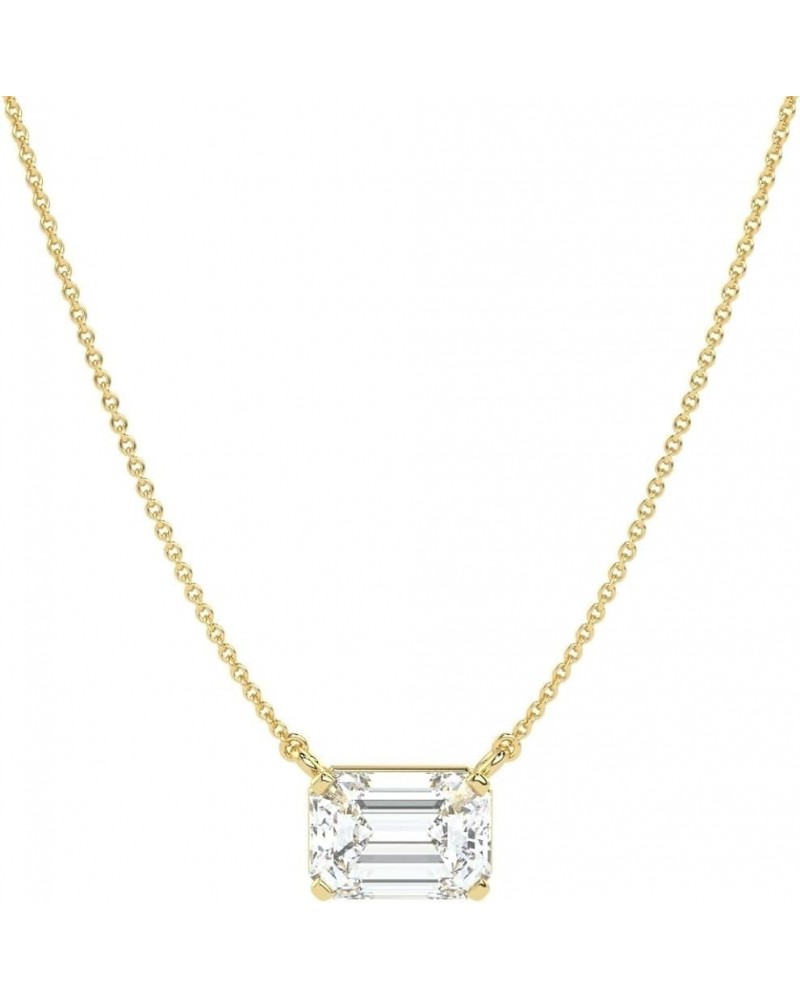 IGI Certified 1/4 to 2 Carat Rose Gold Emerald Cut Lab Grown Diamond Horizontal Solitaire Pendant Necklace for Women I 14k Go...