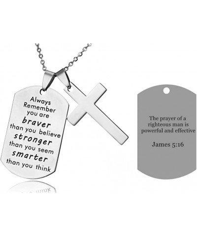 LF Stainless Steel Name Quote Personalized Braver Stronger Smarter Engraved Dog Tag Pendant Christian Cross Sentimental Inspi...