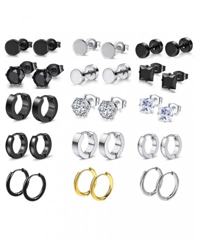 Men Woman Stainless Steel Stud Earrings Set Sliver Black Gold 15 Pairs $9.64 Earrings