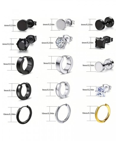 Men Woman Stainless Steel Stud Earrings Set Sliver Black Gold 15 Pairs $9.64 Earrings