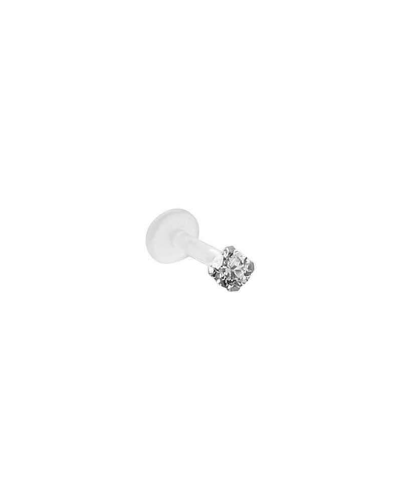 925 Sterling Silver Labret Nose Ring Stud Bioflex Post 3/16, 1/4, 9/32, 5/16, 3/8 2.5mm CZ 16G or 18G 18G -Red -Nose Screw Po...