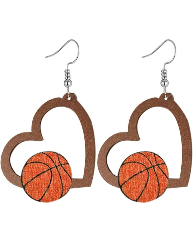 Handmade Wooden Heart Sports Ball Earrings for Women Lightweight Basketball Rugby Baseball Soccer Dangle Earrings Fans Sports...