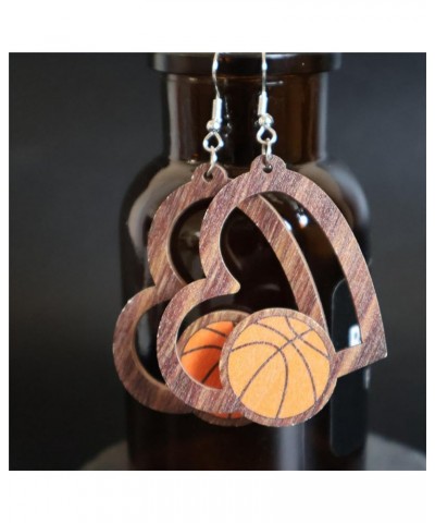 Handmade Wooden Heart Sports Ball Earrings for Women Lightweight Basketball Rugby Baseball Soccer Dangle Earrings Fans Sports...