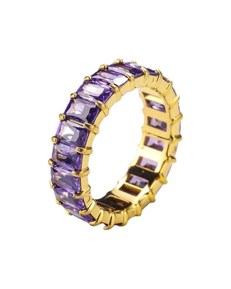 Women's Stainless Steel Colorful Zircon Gemstone Ring Size 6-10 6 Gold-Purple $10.25 Rings