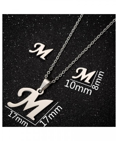 4 Pack Stainless Steel Initial Jewelry Sets for Women Silver Rings Bracelet Earrings Pendant Necklace Uppercase Choker Chain ...