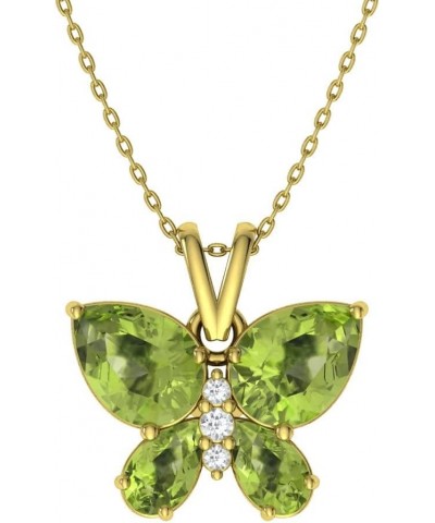 Natural and Certified Gemstone and Diamond Butterfly Petite Necklace in 14k White Gold | 1.04 Carat Pendant with Chain Perido...