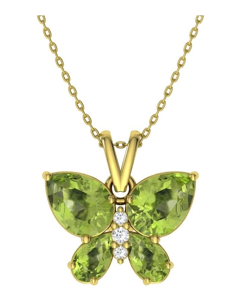 Natural and Certified Gemstone and Diamond Butterfly Petite Necklace in 14k White Gold | 1.04 Carat Pendant with Chain Perido...