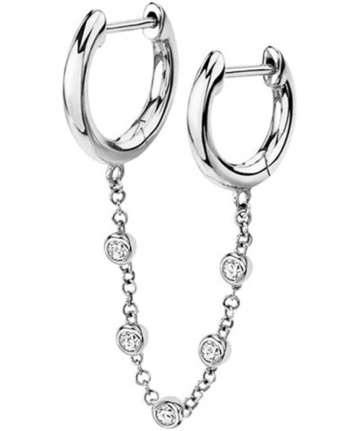 Double Hoops CZ Chain Drop Dangle Cartilage Cuff Small Hoop Earrings for Women Teen Girls 925 Sterling Silver Punk Unique Per...