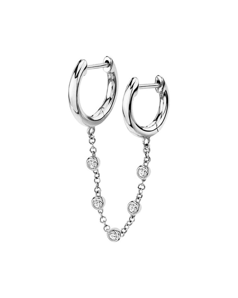 Double Hoops CZ Chain Drop Dangle Cartilage Cuff Small Hoop Earrings for Women Teen Girls 925 Sterling Silver Punk Unique Per...