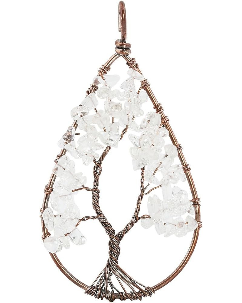 Tumbled Stone Tree of Life Teardrop Pendant Necklaces for Unisex alloy rock quartz stone $10.79 Necklaces