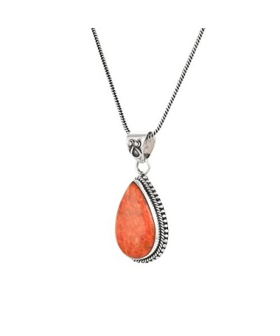 925 Sterling Silver Bohemian Pendant Necklace for Women with Drop Purple Turquoise Gemstone Drop Orange Turquoise $10.75 Neck...