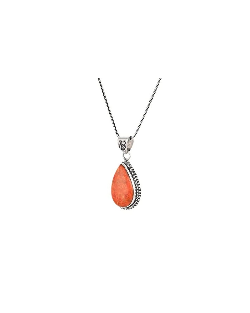 925 Sterling Silver Bohemian Pendant Necklace for Women with Drop Purple Turquoise Gemstone Drop Orange Turquoise $10.75 Neck...