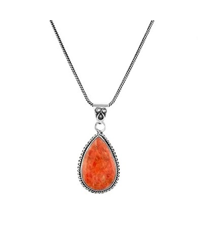 925 Sterling Silver Bohemian Pendant Necklace for Women with Drop Purple Turquoise Gemstone Drop Orange Turquoise $10.75 Neck...