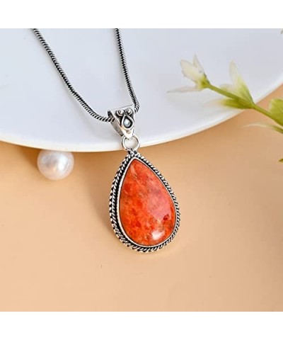 925 Sterling Silver Bohemian Pendant Necklace for Women with Drop Purple Turquoise Gemstone Drop Orange Turquoise $10.75 Neck...