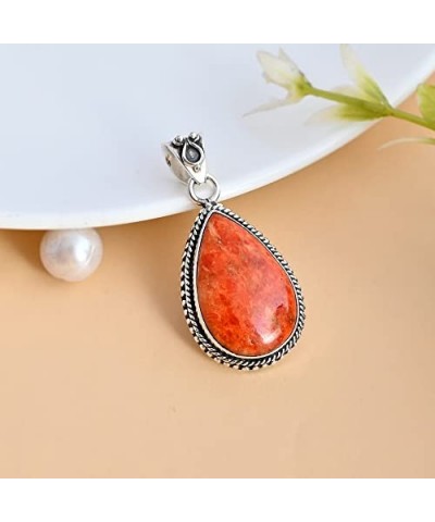 925 Sterling Silver Bohemian Pendant Necklace for Women with Drop Purple Turquoise Gemstone Drop Orange Turquoise $10.75 Neck...