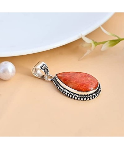 925 Sterling Silver Bohemian Pendant Necklace for Women with Drop Purple Turquoise Gemstone Drop Orange Turquoise $10.75 Neck...