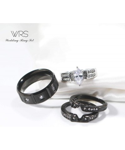 Two Rings His Hers Wedding Ring Sets Couples Matching Rings Women's 2pc Black Gold Plated White CZ Wedding Engagement Ring Br...