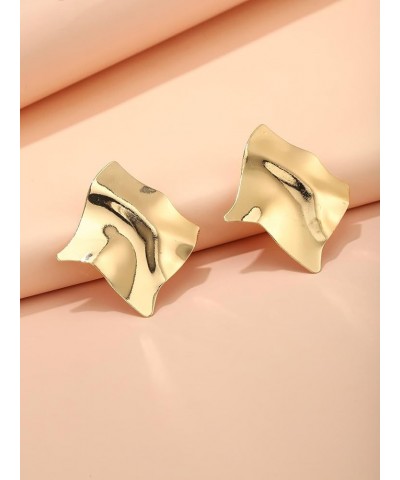 Women's 1 Pair Geometric Gold Plated Stud Earring Irregular Square Statement Modern Texture Earrings One-Size Gold $9.68 Earr...