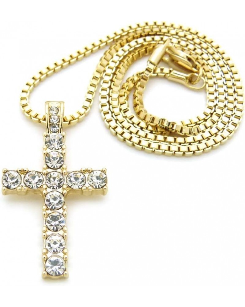 Micro Cross Pendant 20 inches to 24 inches Various Chain Necklace in Gold Tone Gold - 2mm 20" Box Chain $12.64 Necklaces