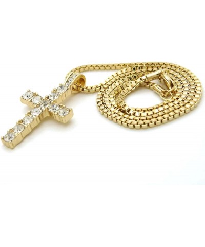 Micro Cross Pendant 20 inches to 24 inches Various Chain Necklace in Gold Tone Gold - 2mm 20" Box Chain $12.64 Necklaces