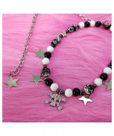 Gothic Star Skull Skeleton Choker Necklace Beaded Y2k Star Necklace Punk Goth Rhinestones Skull Pendant Fairy Grunge Chain In...