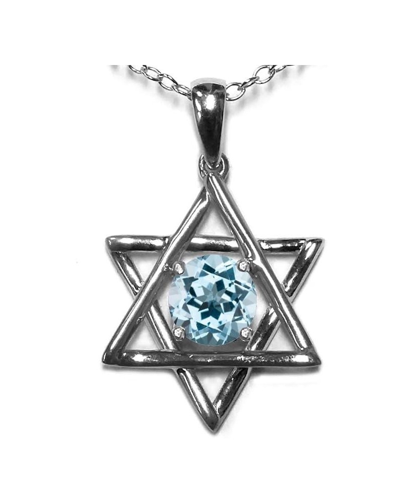 10k Gold Jewish Star of David Pendant Necklace Simulated Aquamarine White Gold $107.24 Necklaces