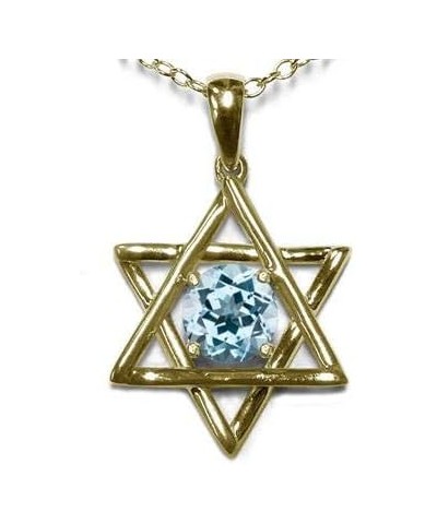 10k Gold Jewish Star of David Pendant Necklace Simulated Aquamarine White Gold $107.24 Necklaces