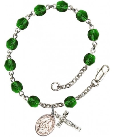 St. Margaret of Scotland Silver Plate Rosary Bracelet 6mm Fire Polished Beads - Every Birth Month Color May Green $33.33 Brac...