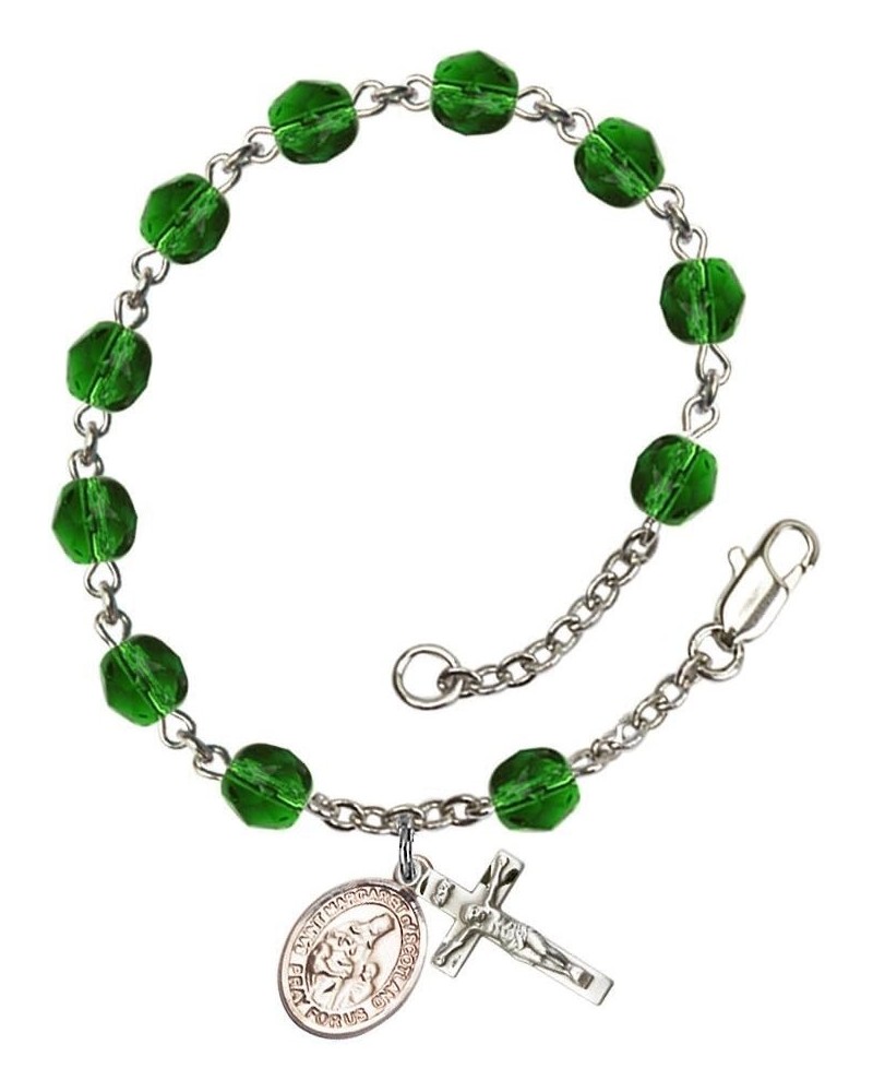 St. Margaret of Scotland Silver Plate Rosary Bracelet 6mm Fire Polished Beads - Every Birth Month Color May Green $33.33 Brac...