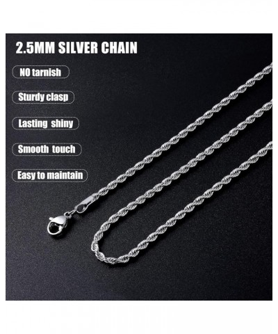 3mm Rope Chain Necklace for Men, Silver Tone Mens Chain Necklace, Stainless Steel Necklace Chain for Men Women and Boys 24.0 ...