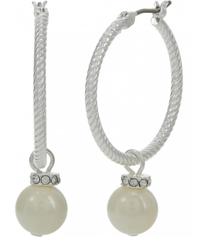 Rope Hoop with Pearl Drop Earrings Silver/White Pearl/Crystal One Size $15.22 Earrings