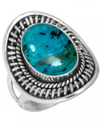 925 Sterling Silver Handmade Ring for Women 10x14 Oval Gemstone Boho Silver Jewelry for Gift (99023_R) Chrysocolla $18.48 Rings