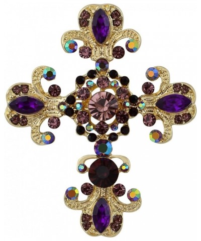 Cross Brooch Pin Antique Inspired Gorgeous Rhinestone Pendant Purple/Gold $11.39 Brooches & Pins