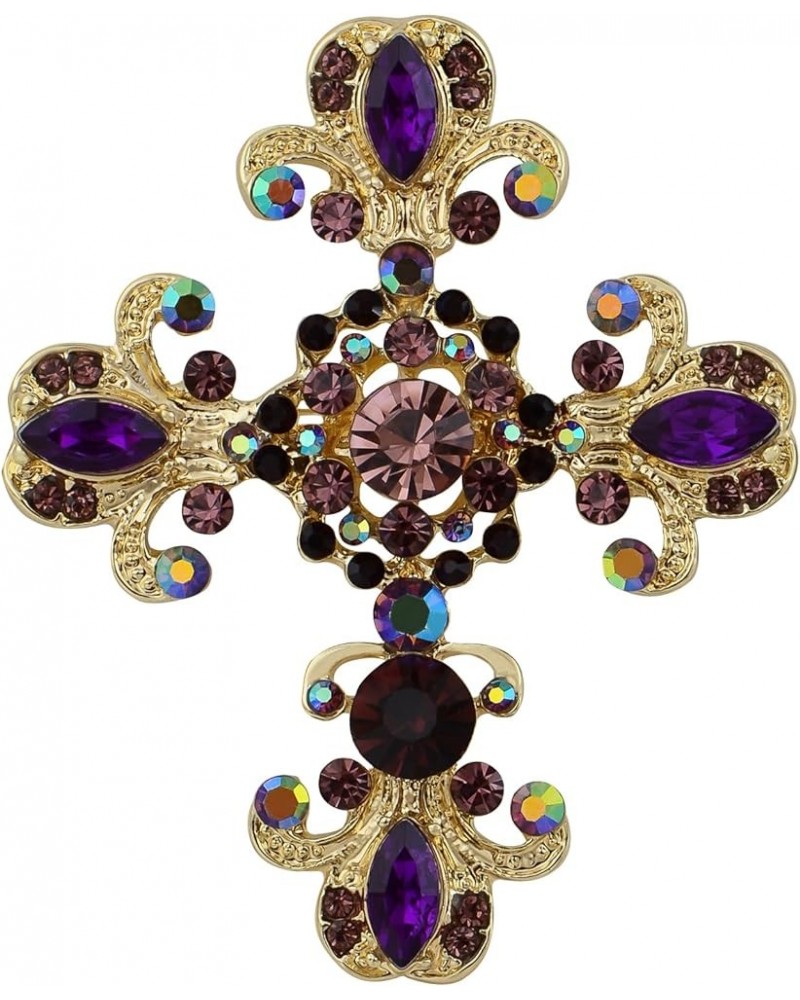 Cross Brooch Pin Antique Inspired Gorgeous Rhinestone Pendant Purple/Gold $11.39 Brooches & Pins