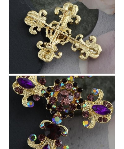 Cross Brooch Pin Antique Inspired Gorgeous Rhinestone Pendant Purple/Gold $11.39 Brooches & Pins