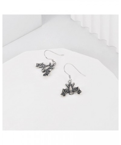 CHIC ARTSY 925 Sterling Silver Black Skull Skeleton Dangle Earrings Vintage Gothic Black Bat Wings Earrings - Symbolic Jewelr...