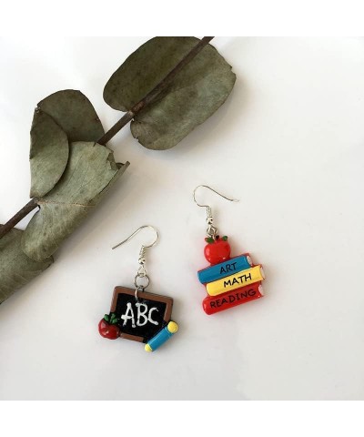 Classic Reading Stack of Books Drop Dangle Earrings Librarian Teacher Blackboard Clay for Women Girl Creative Novel Teach Bac...