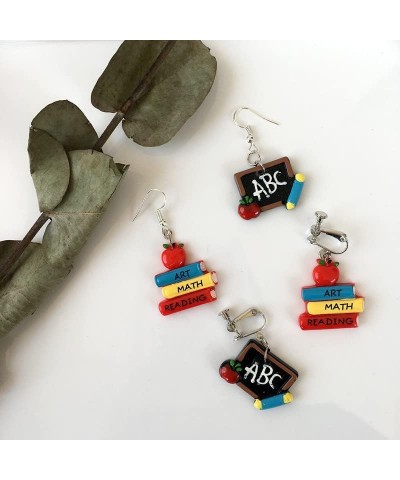 Classic Reading Stack of Books Drop Dangle Earrings Librarian Teacher Blackboard Clay for Women Girl Creative Novel Teach Bac...