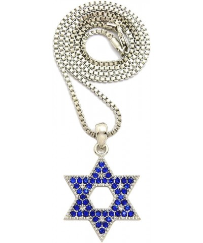 Star Of David Small Pendant with 24 Inch Necklace SILVER/BLUE COLOR WITH BOX CHAIN $10.10 Necklaces