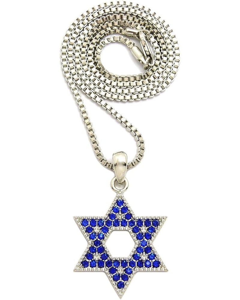 Star Of David Small Pendant with 24 Inch Necklace SILVER/BLUE COLOR WITH BOX CHAIN $10.10 Necklaces