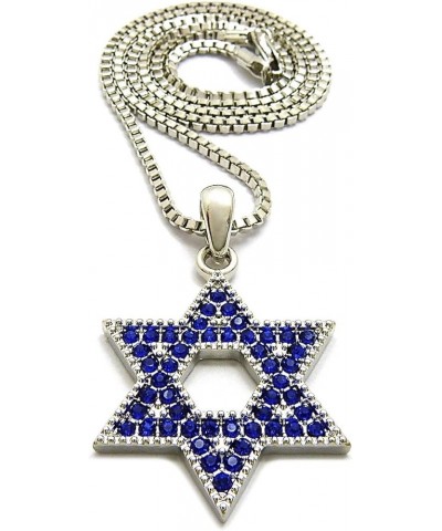 Star Of David Small Pendant with 24 Inch Necklace SILVER/BLUE COLOR WITH BOX CHAIN $10.10 Necklaces