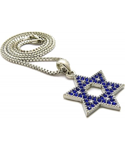 Star Of David Small Pendant with 24 Inch Necklace SILVER/BLUE COLOR WITH BOX CHAIN $10.10 Necklaces