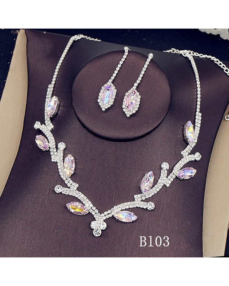 Boho Necklace Rhinestone Crystal Ladies Necklace Earrings Bridal Wedding Jewelry Set,Red Pink $14.99 Jewelry Sets