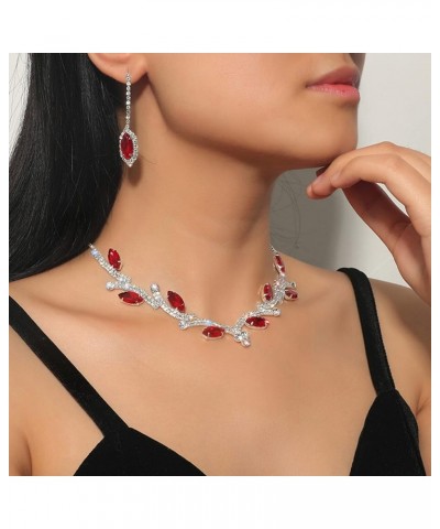 Boho Necklace Rhinestone Crystal Ladies Necklace Earrings Bridal Wedding Jewelry Set,Red Pink $14.99 Jewelry Sets